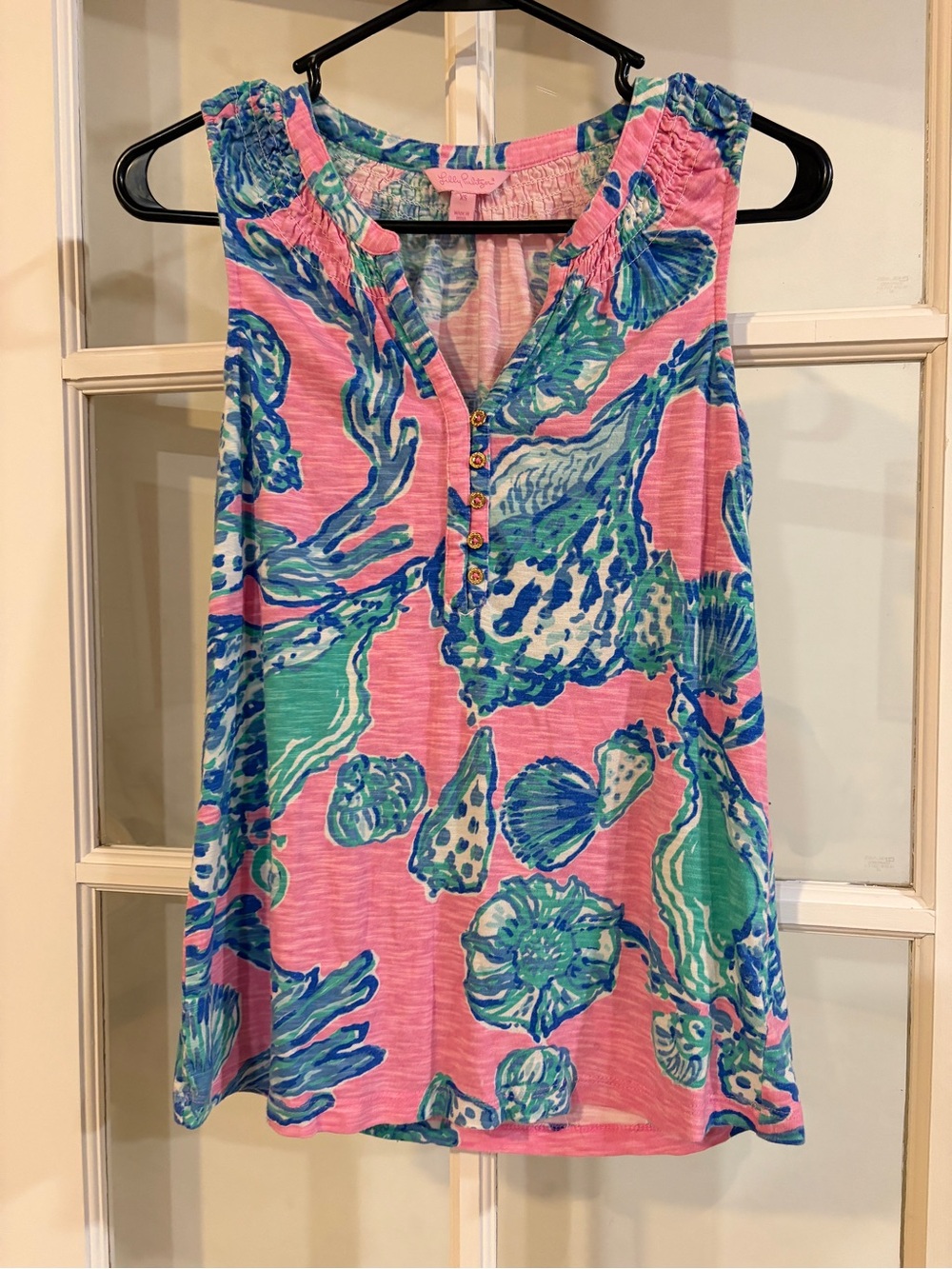 Lilly Pulitzer Essie Sleeveless Tank Top Shell Coral Reef Print Women’s XS Beach